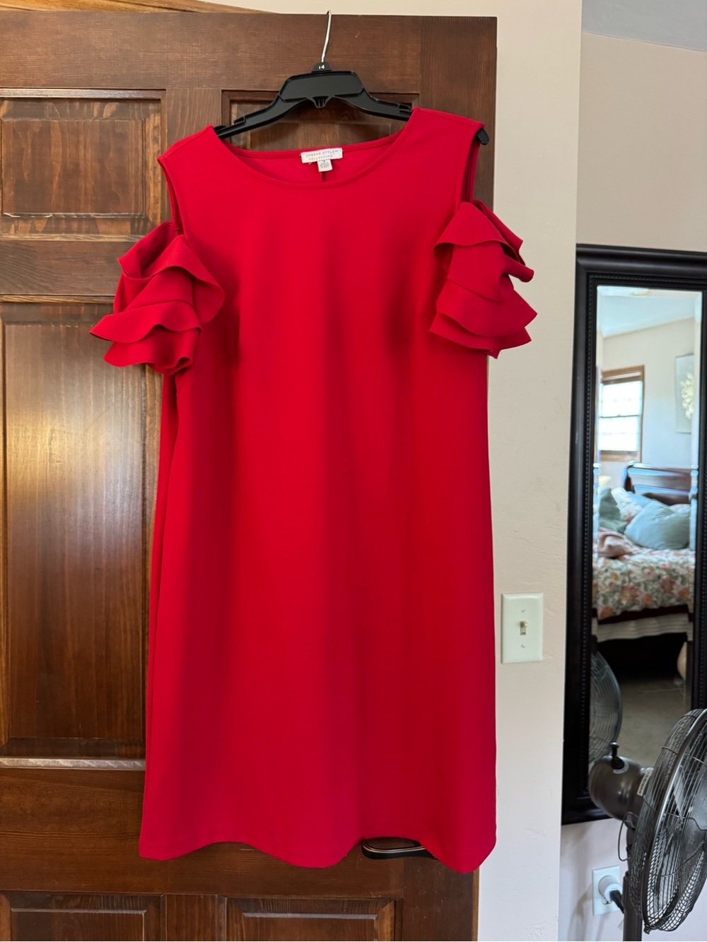 London Style Connection Red Ruffle Sleeve Shift Dress